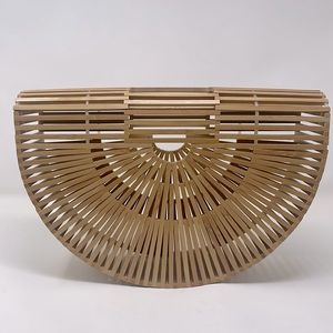 Bamboo Tan Crescent Large Caged Clutch
